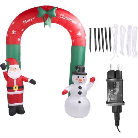 2.40 m (7.9 ft) inflatable Christmas arch featuring Santa Claus and a snowman. Outdoor decoration for lawn, garden, and holiday parties. 220V European plug (1/5)