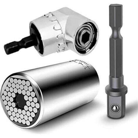 7mm-19mm Multifunction Universal Ratchet Wrench, Metric Wrench Drill Adapter and 105 Degree Right Angle Extension Electric Screwdriver Bit, 1/4 inch Hex Magnetic Drill Bit (1/4)