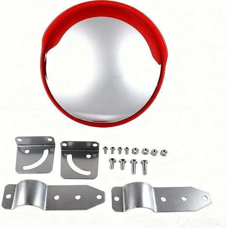 Miroir de Sécurité Convexe 30cm Diamètre,Surveillance Angles Morts Allée avec Matériel Dispositif Routier Orange, Plastique Résistant Intempéries, Kit Fixation Inclus, Visibilité Angle Mort, Usage Ext (1/5)