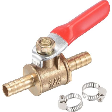 Air Vanne à bille Fermer Arrêt Interrupteur 6mm Tuyau Barbillon à 6mm Tuyau Barbillon avec Pinces Rouge Poignée (1/4)