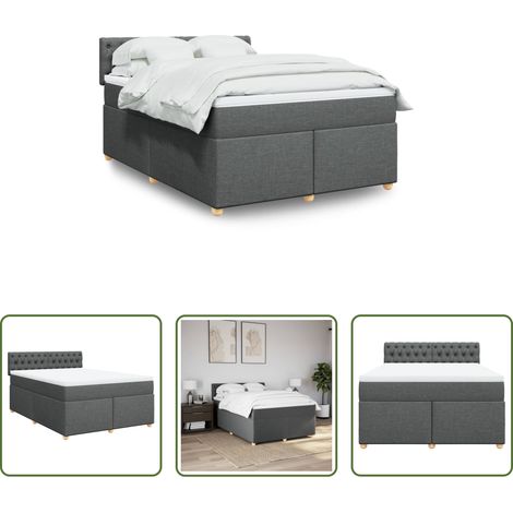 vidaXL Surmatelas -  Sommier à lattes de lit avec matelas Gris foncé 140x190cm Tissu (1/5)
