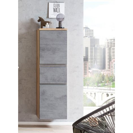 Midischrank 40cm Wotan Eiche Nb. mit Beton Optik VASTO-03-CONCRETE, B/H/T ca. 40/130/35 cm (1/5)