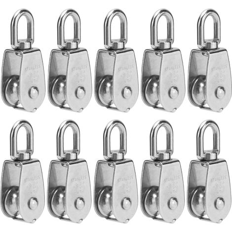 10Pcs Single Pulley Block Crane Stainless Steel Wire Rope Lifting Hook Hanging Towing WheelM25