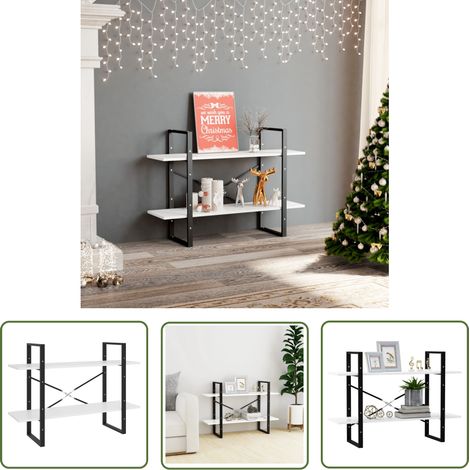 The Living Store Bibliothèque à 2 niveaux blanc 100x30x70 cm bois d'ingénierie - Bibliothèque Blanche - Étagère Industrielle - Meuble Rangement - Bibliothéque Design - Bibliothèque Moderne (1/5)