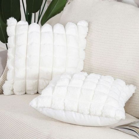 Housse De Coussin - Fausse Fourrure Polyester - Pour Canapé Chambre Salon - Lot De 2 (1/5)
