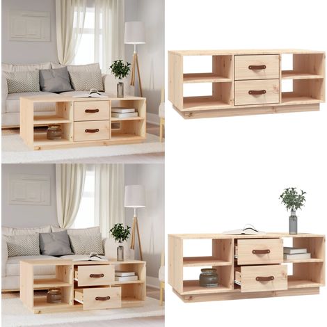 Table basse 100x50x41 cm Bois massif de pin - Table Basse - Meuble Salon - Table Bois - Table Design - Table Rangement - Home & Living (1/5)