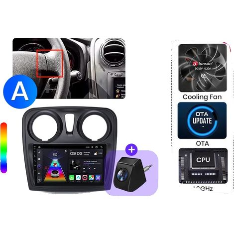 Autoradio, Smarte Konnektivität, Navigationssystem, kompatibel mit Renault Logan 2 Sandero 2014-2019 Drahtlos für, V1plus(6GB+128GB)Geschenk Cam-A (1/2)