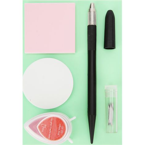 Kit de tampon encreur pour débutants : encreur en forme de larme, couteau à graver, lames de rechange (noires) (1/5)