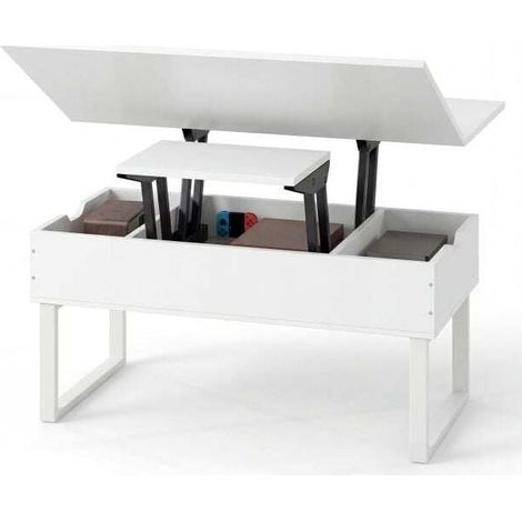 Lift Top Coffee Table 3-in-1 Convertible Coffee Table with 3 Storage Compartments-White (1/4)