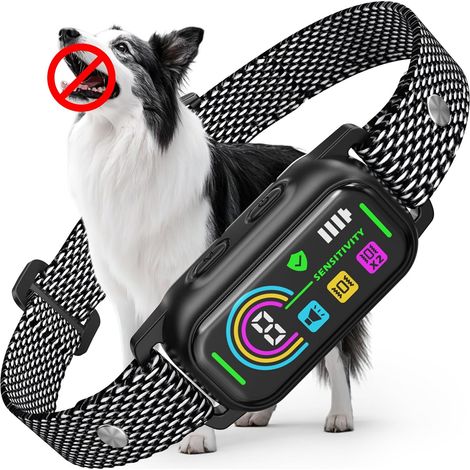 Collar Antiladridos para Perros, Antiladridos y Antiaullidos para Perros, 4 Modos de Vibración/Sonido, Impermeable IP67, Dispositivo Recargable para Detener los Ladridos Grande Mediano Pequeño (1/5)