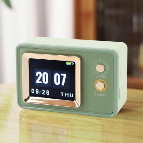 Mini horloge, haut-parleur Bluetooth de chargement sans fil d'extérieur de bureau rétro, écran DIY, adapté à un usage quotidien (vert) (1/5)