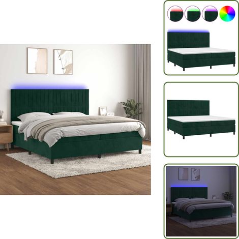Boxspringbett mit Matratze & LED Dunkelgrün 200x200 cm Samt - Boxspringbett - Doppelbett - Luxusbett - Samtbett - Samt (1/5)