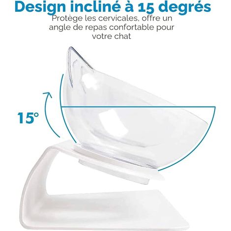 Bol pour chat, transparent, double bol réglable avec support d'appoint, eau et nourriture pour prévenir les blessures au cou (transparent) (1/3)