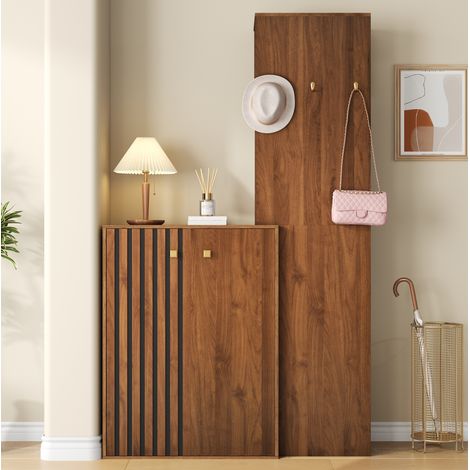 Armoire de salle de bains 78 x 35 x 172,7 cm en MDF blanche avec doubles paniers à linge - CHICFURN (1/5)