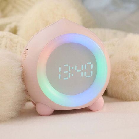 LED-Wecker für Kinder, digitales Nachtlicht, einstellbare Lautstärke, Schlummerfunktion, USB-Ladefunktion, Doppelalarm, Pink-Crezuo