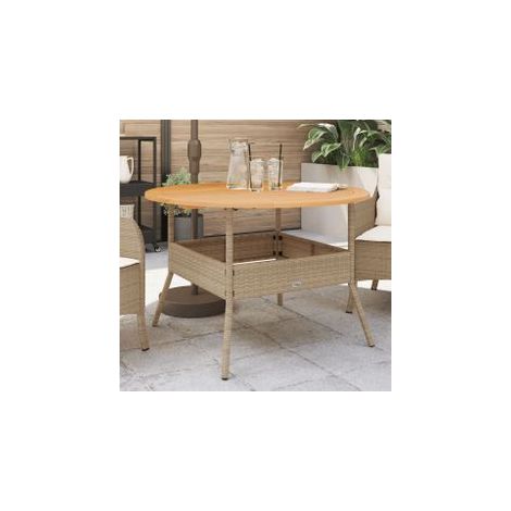 Table de jardin et dessus en bois d'acacia beige résine tressée (1/5)