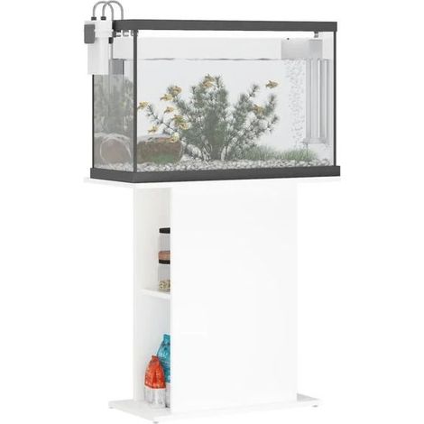 Support d'aquarium blanc, dimensions 75x36x72,5 cm, en bois composite.