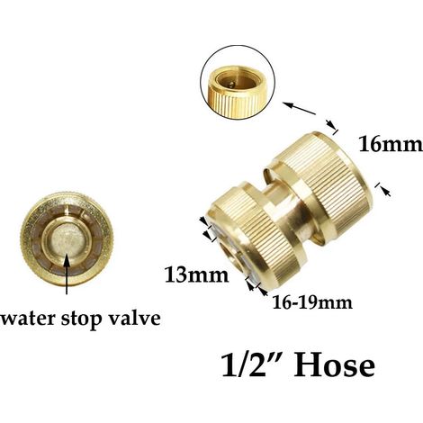 Raccord rapide en laiton (K) 1/2'' 5/8' 3/4'' 1'' avec arrêt d'eau et filetage en cuivre pour tuyau d'arrosage. Adaptateur pour pistolet d'arrosage. (1/5)