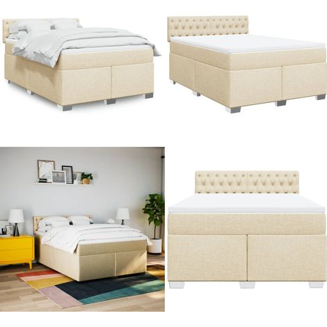 vidaXL Boxspringbett mit Matratze Creme 160x200 cm Stoff (1/5)
