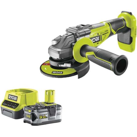 Confezione RYOBI smerigliatrice angolare brushless 18V OnePlus R18AG7-0 - 1 batteria 18V 5.0Ah - 1 caricabatterie rapido