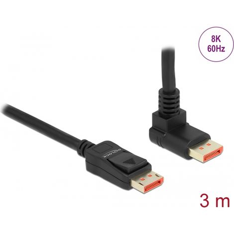 Delock Cable DisplayPort macho recto a macho 90° hacia arriba en ángulo 8K 60 Hz 3 m