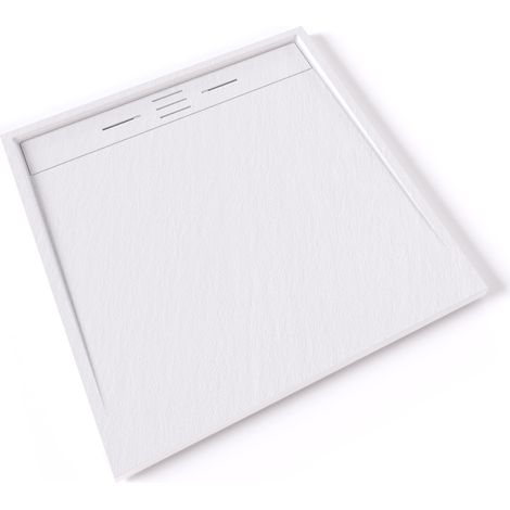 HIEMAL Receveur de douche 100 x 100 cm résine Blanc aspect ardoise + bonde incluse - Salle de bain