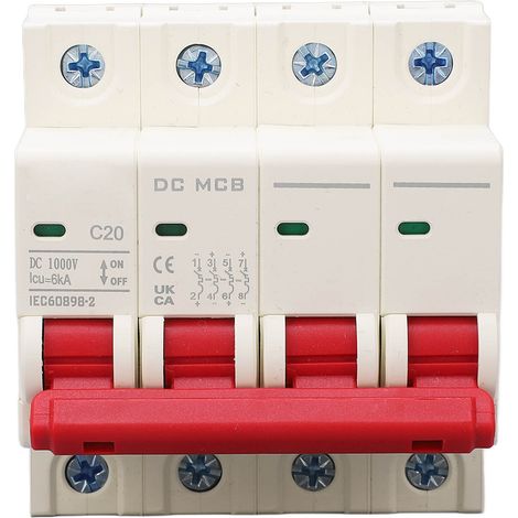 4P Mini disjoncteur DC 1000V 20A 6000A, montage sur rail DIN, protection contre les surcharges, interrupteur de sécurité (1/5)