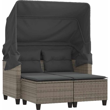 Maison Exclusive - Gartensofa 2-Sitzer mit Dach und Hockern Grau