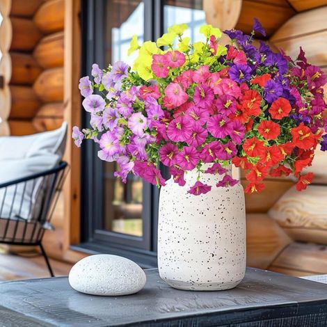 Lot de 9 paquets de fleurs artificielles pour extérieur,résistantes aux intempéries,pour Violet,Rouge,Rose,Jaune (1/5)