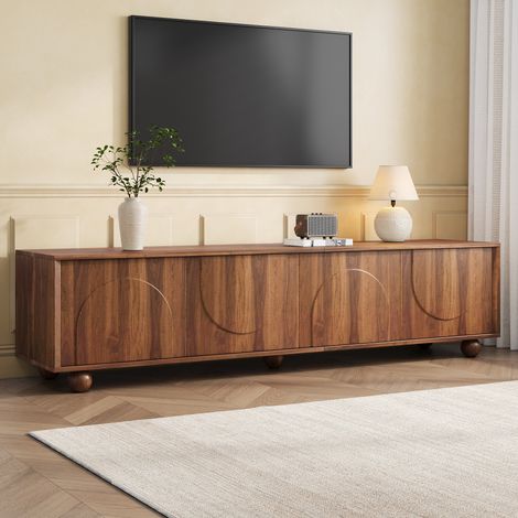 Meuble TV 180 cm avec 4 Portes de Rangement, Meuble de salon - Banc TV Bois Noyer, pour Salon et Chambre Meuble de Télévision -  Moderne