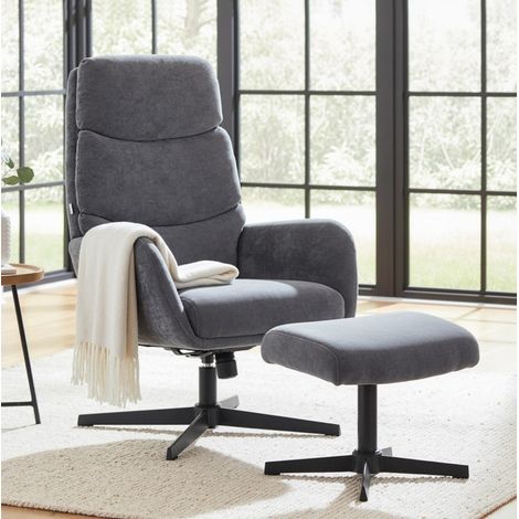 Fauteuil lounge avec repose-pieds 67 cm gris en métal avec dossier haut et fonction bascule (1/4)