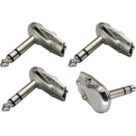 Adaptateur métallique coudé 6,35 mm, 90 degrés, 3 broches, 6,35 mm, 1/4''