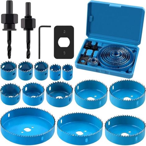 17-teiliges Lochsägen-Set aus Bimetall-Kohlenstoffstahl, 19–127 mm Lochsägen-Set im Koffer für Holz, Gipskarton und blaue Gipskartonplatten, 25 mm Schnitttiefe (1/4)