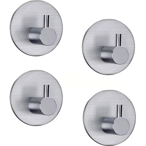 Gancho adhesivo 3M de 4 piezas, gancho de pared de baño de acero inoxidable autoadhesivo máximo de 7 kg, toallero con cinta adhesiva, plata familiar y de oficina (1/5)