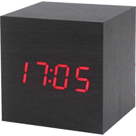 Réveil décoratif en bois en forme de cube, activé par la voix, idéal pour l'école, le bureau et la chambre à coucher. (06) (1/5)