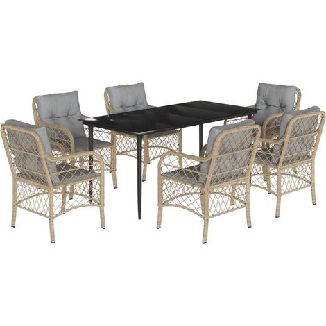Maison Exclusive - 7-tlg. Garten-Essgruppe mit Kissen Beigemischu (1/5)