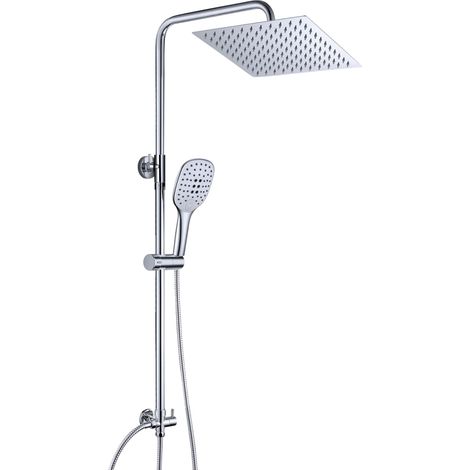Colonne de douche Inox sans Robinetterie Thermostatique, Système Pluie pour Cabine Baignoire avec Barre Réglable Hauteur et Tête de Douche 25x25 cm Chromé (1/5)