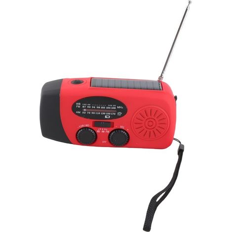Radio météo d'urgence à manivelle solaire 2000 mAh AM/FM avec batterie externe, chargeur solaire et manivelle, lampe torche LED intégrée et lampe de lecture (1/5)