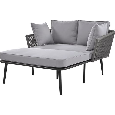 ELVMI Gartenliege mit 2 Kissen und 2 Polstern, Polyester und Verzinkter Stahl, Grau (1/5)