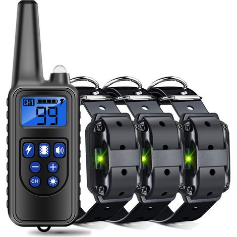 Rechargeable and waterproof dog training collar with 800 m range, electric shock, sound, black B