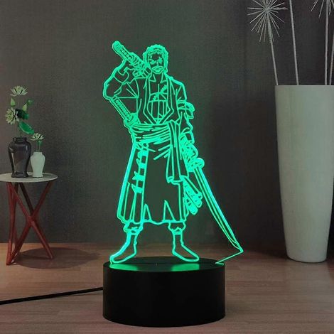 Veilleuse 3D Roronoa Zoro (Anime), Lampe de chevet tactile Luffy Zoro (Manga), 16 couleurs, LED, Lampe de bureau 3D Luffy (Anime)