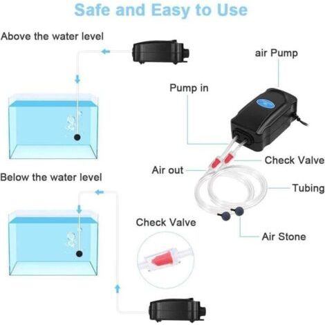 Pompe à Air Aquarium, 8W Réglable Puissante Double Sortie Bulleur Aquarium pour Aquarium 5 à 300 L Ultra Silencieuse avec 2M Tuyau,Pierre à Air,Clapet Anti-Retour et Raccord en T