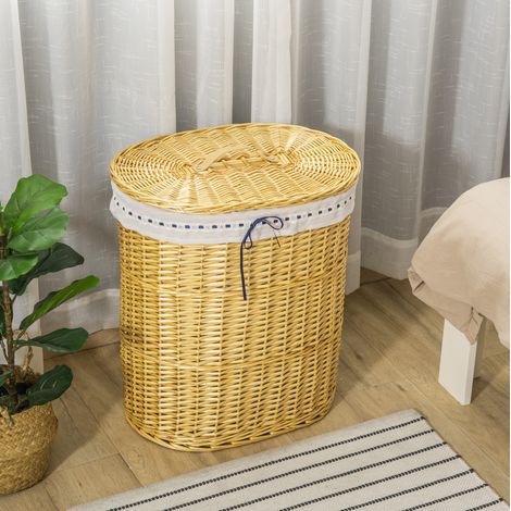 Wäschekorb 51x38x57 cm Natur aus Rattan mit Deckel und herausnehmbarem Innenfutter (1/5)