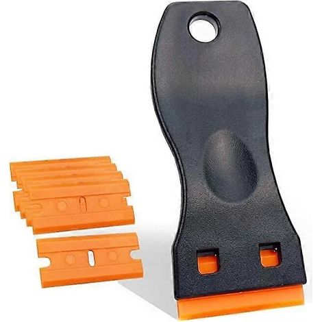 1 grattoir pour fenêtres, vitres et plaques vitrocéramiques avec 10 grattoirs en plastique de rechange, pour retirer les étiquettes autocollantes, sans danger pour le verre (1/5)