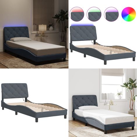 Bettgestell mit LED-Leuchten Dunkelgrau 80x200 cm Samt - Samtsofa - Bettrahmen - Doppelbett - Boxspringbett - Nachttisch - Home & Living (1/5)
