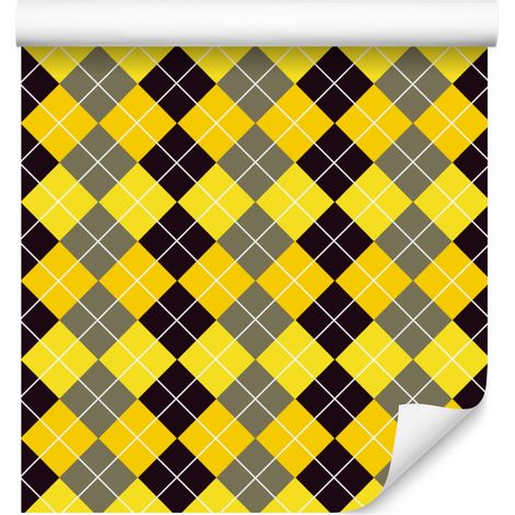 Gelb-braun karierte Tapete für Wohn- und Schlafzimmer, 50 x 1000 cm (1/5)