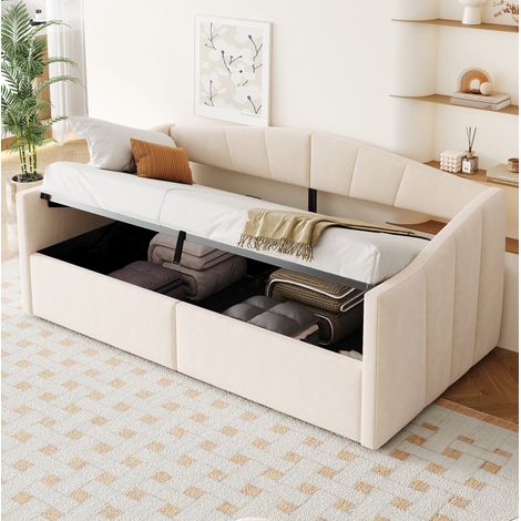 Cama sofá con almacenaje hidráulico beige OKMYHOME (1/5)