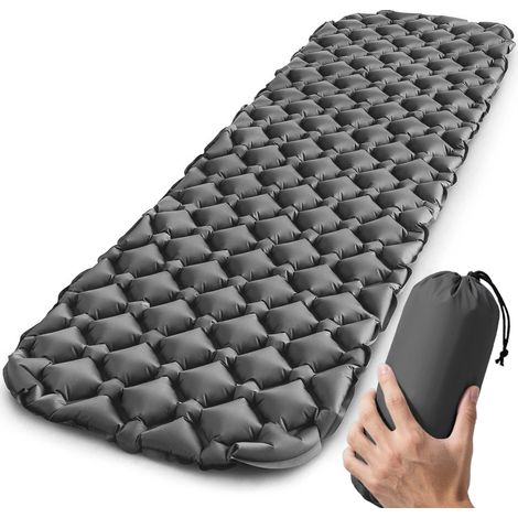 Matelas gonflable de camping (gris), ultraléger, sans appui-tête, idéal pour les voyages et la randonnée. (1/4)