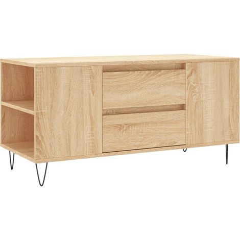 Mesa de centro con cajones y estantes diseño rústico moderno 102 x 44,5 x 50 cm madera de ingeniería y metal color roble DEC038891