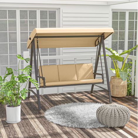 Dondolo da giardino 3 posti in acciaio e poliestere beige con tettuccio regolabile e seduta imbottita (1/5)